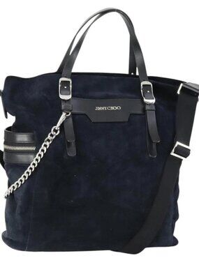 Jimmy Choo Tote Bag Suede 2way Navy Silver Auth